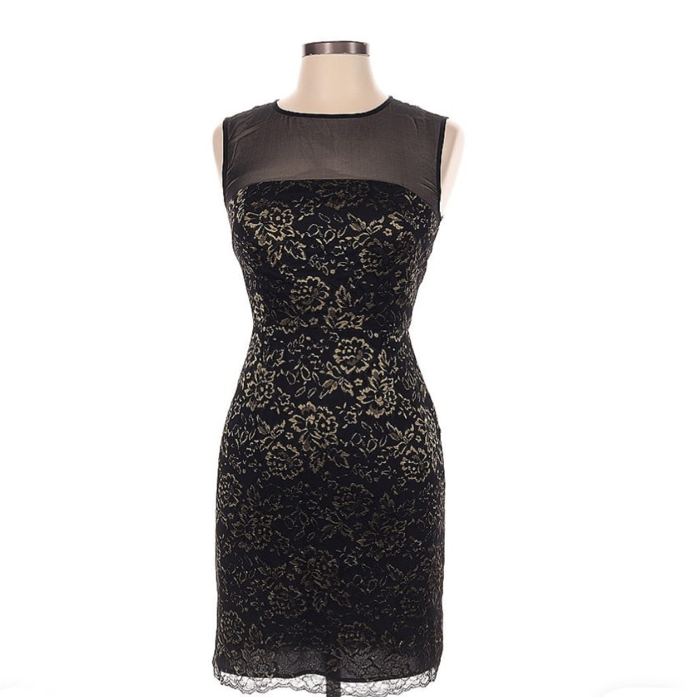 Diane von Furstenberg Black with Gold Metallic Lace Dress - Picture 2 of 6